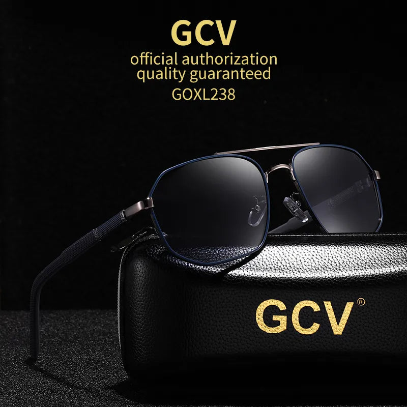 GCV  Brand Classic Pilot Square Polarized Sunglasses Metal Frame Men's Driving Male Sun Glasses Eyewear UV Blocking Luxury