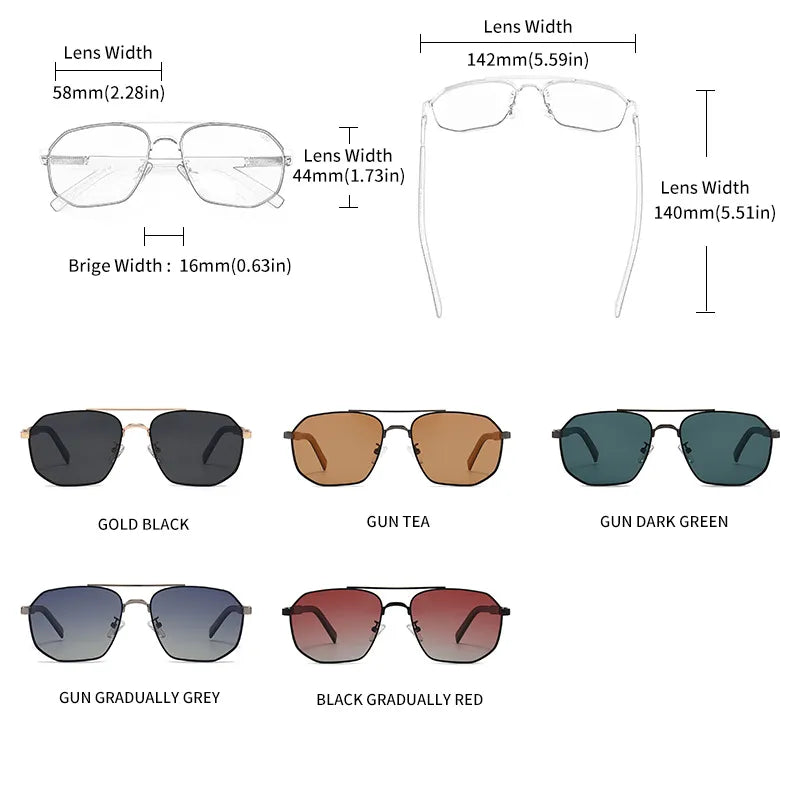 GCV  Brand Classic Pilot Square Polarized Sunglasses Metal Frame Men's Driving Male Sun Glasses Eyewear UV Blocking Luxury