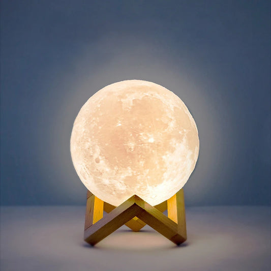 Moon Lamp 3D Print LED Night Light with Stand Starry Lamp Bedroom Decor Room Mood Light Night Lights Kids Gift 8cm Moon Lamp
