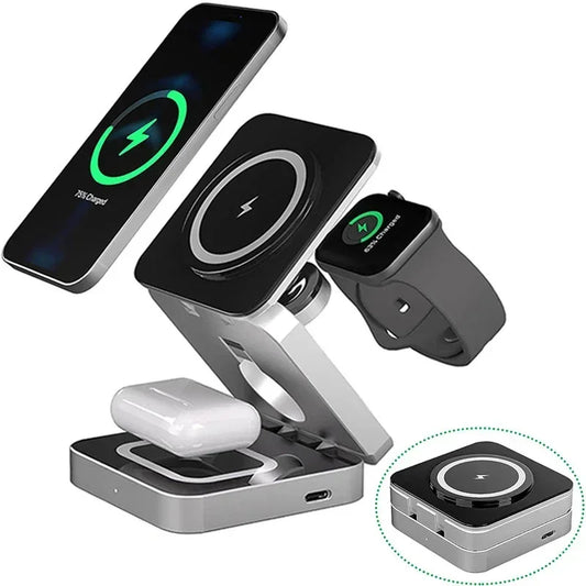 Foldable 3 in 1 Magsafe Travel Wireless Charging Station for IPhone 15,14,13,12, AirPods 3/2,iWatch 9 8 7 for Samsung Galaxy S23