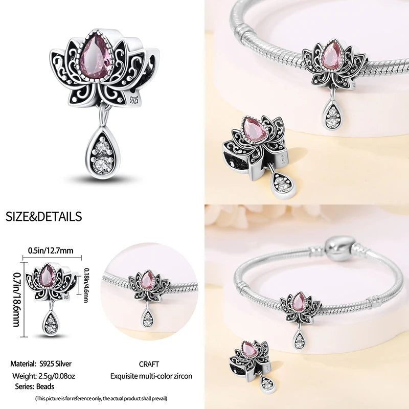 2024 Original New in Romantic Retro Classic Series Lotus Charm Beads Fits Pandora Bracelet Women 925 Silver Pendant Bead Jewelry