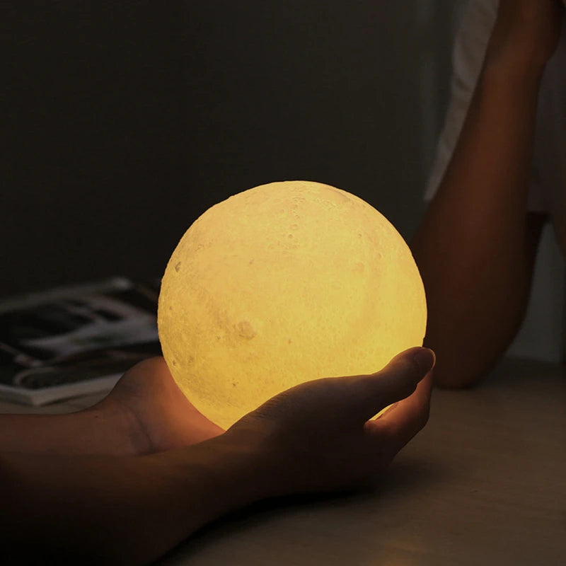Moon Lamp 3D Print LED Night Light with Stand Starry Lamp Bedroom Decor Room Mood Light Night Lights Kids Gift 8cm Moon Lamp